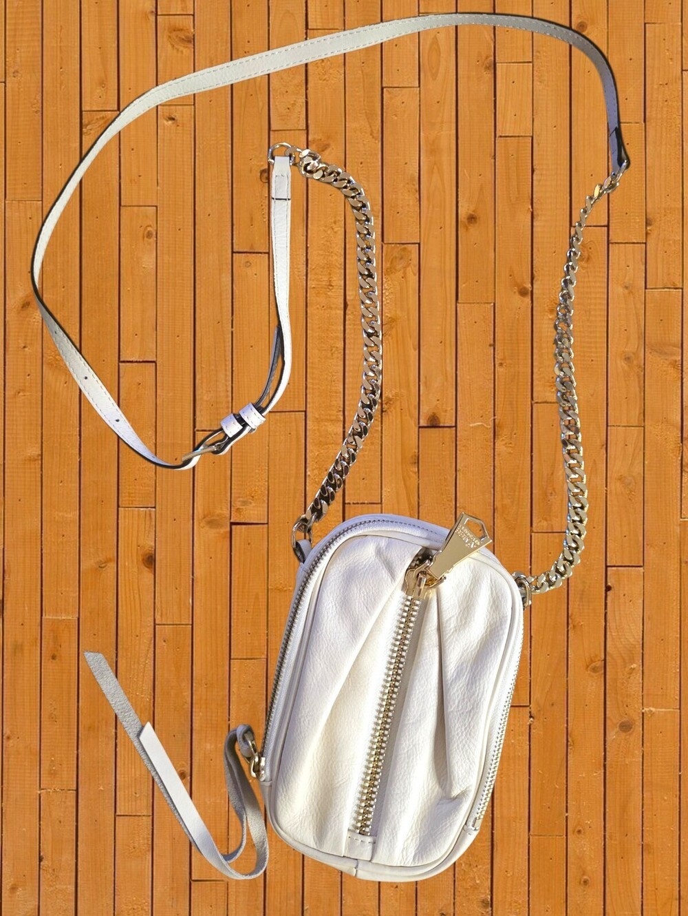 Aimee Kestenberg Ivory Leather Crossbody Bag Gold Chain Convertible Purse - Picture 2 of 16